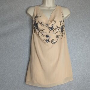 New‎ Buckle BKE Halter Top M Sleeveless Sequin Embellished Sheer Beige Overlay